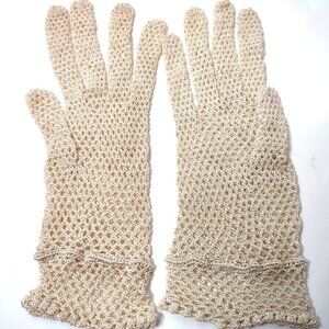 Vintage  Beige Knit  Wrist Gloves Excellent Condition Small